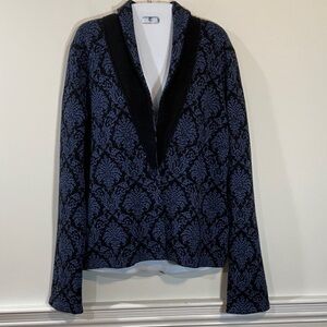Krimson Klover Elegant Black and Blue Patterned wool sweater L